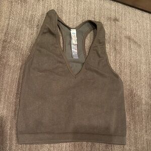 FP Movement by Free People Olive Ribbed V-Neck Racerback Crop